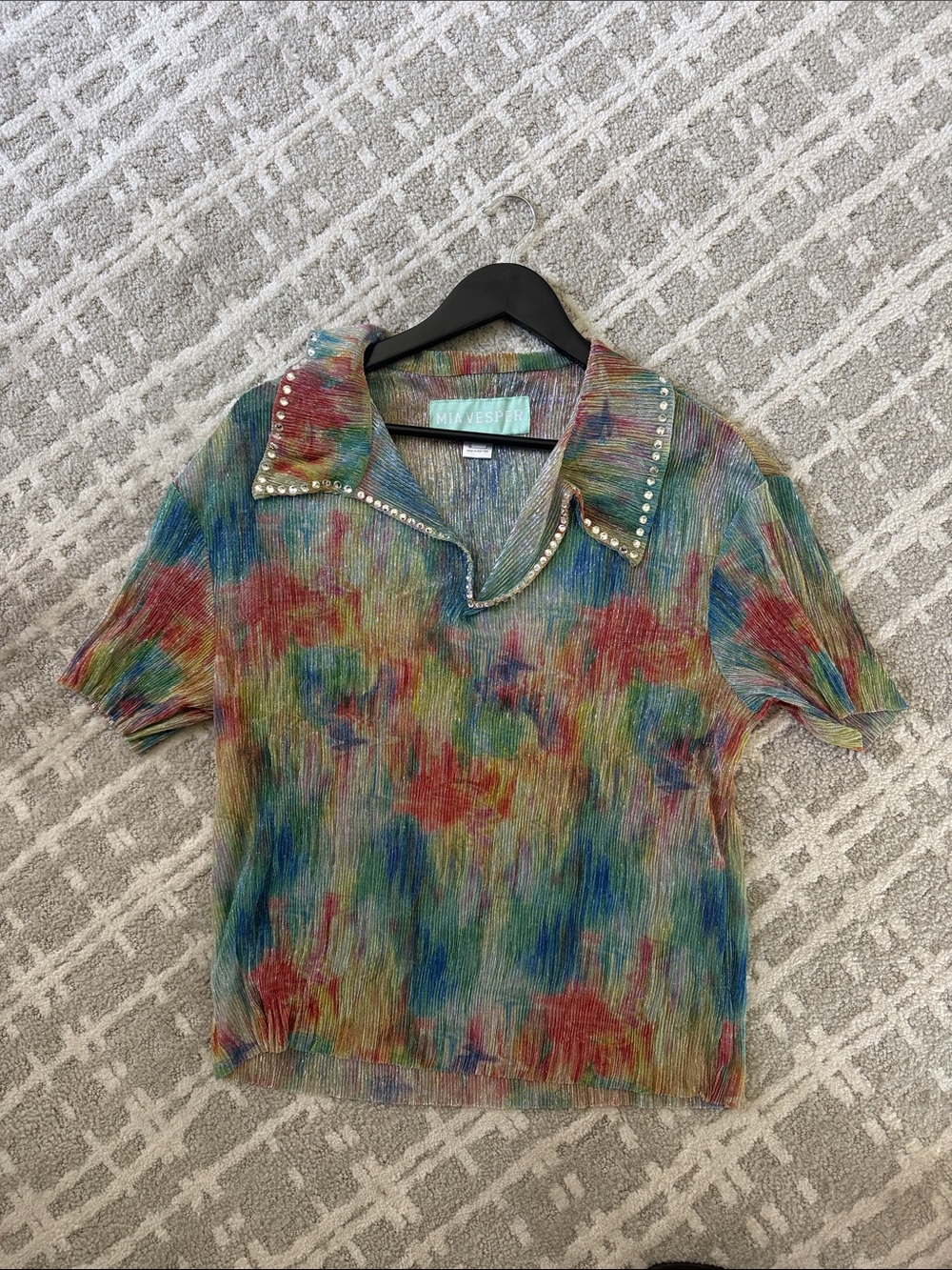 Mia Vesper Crystal Collared Pullover in Multi